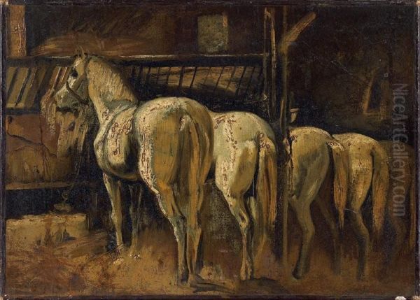 Cinq Croupes De Chevaux A L'ecurie - view 1