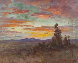 Sunset - Near Albuquerque, New Mexico - Volcano Peaks by John Bond Francisco