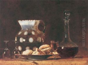 A Still Life With A Wine Flask