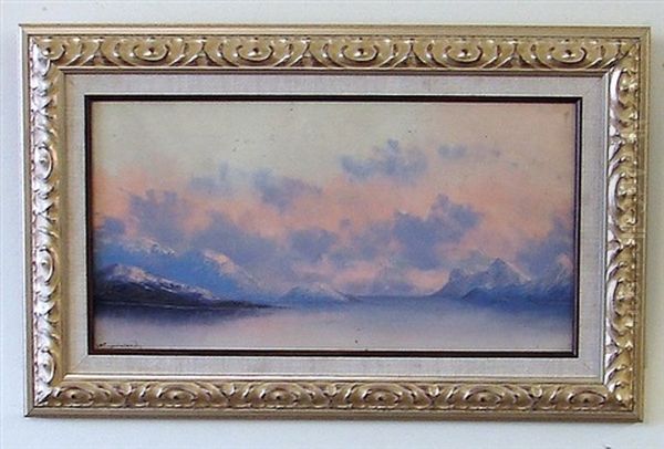 Lake Scene Against Snow Capped Mountains - view 1