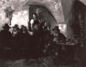Sarntaler Bauern In Der Stube Im Herrgottswinkel by Adolf Theodor Franck