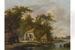Hollandische Flusslandschaft Mit Bauernkate Und Figurenstaffage by Christoffel Frederik Franck
