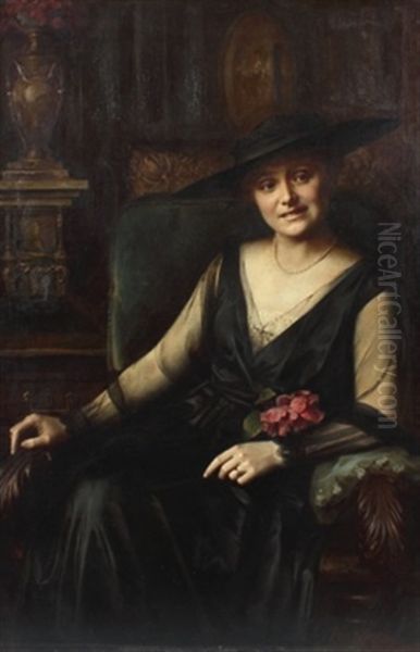 Portrat Einer Dame Mit Schwarzem Hut Und Tullkleid - view 1