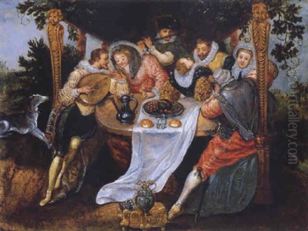Musiziere Und Feiernde Gesellschaft Im Freien - view 1