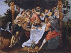 Musiziere Und Feiernde Gesellschaft Im Freien by Jan Baptist Franck