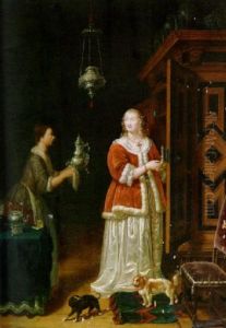 Hollandisches Interieur Mit Einer Dame Und Ihrer Magd Beim Putzen Des Zinns by Johann Willem Franck