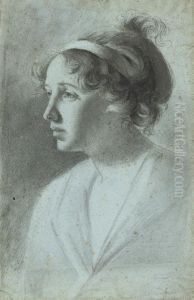 Portrait Of Mademoiselle De Lacaze, Bust-length, In Three-quarter Profile To The Left by Jacques-Jean- Baptiste Augustin