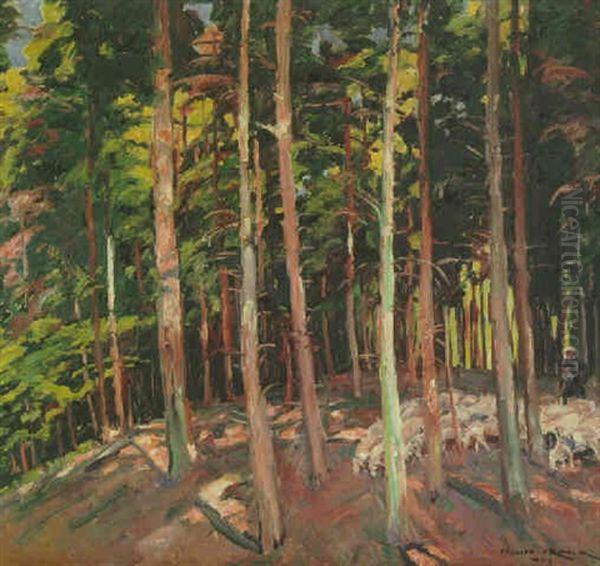 Schafer Mit Herde Im Wald (solling) - view 1