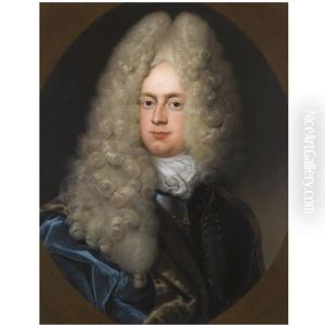Portrait Of Herzog August Ferdinand Von Braunschweig-bevern, Head And Shoulders, Wearing Armour And A Blue Cloak by Bernhard Christoph Francke