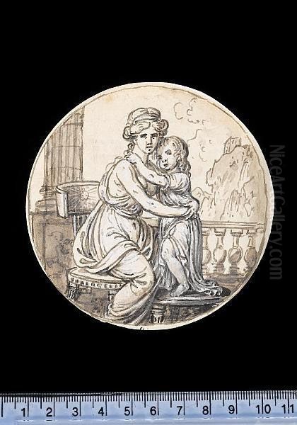 Two Preliminary Drawings For Portrait Miniatures; One Full-length Portrait Of A Mother And Daughter With Balcony And Landscape Background; The Other A Half-length Portrait Of A Mother And Daughter In An Interior Setting; One Depicts Mme. Robergeot De Sart - view 1