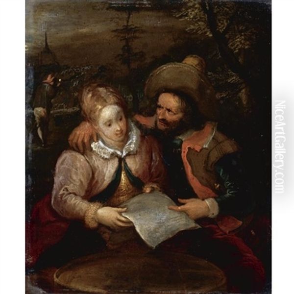 A Young Lady And A Cavalier Holding A Letter - view 1