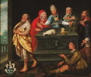 Biblische Opferszene: Ein Lamm Wird Von Einem Priester Geopfert