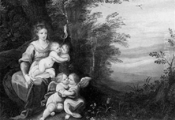 The Madonna And Child With The Infant St.john Seated Beneath A Tree With Two Angels - view 1