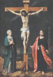 Christ On The Cross With The Virgin Mary And St. John The Baptist by Ambrosius Francken