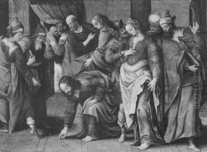 Christus En De Overspelige Vrouw by Ambrosius Francken