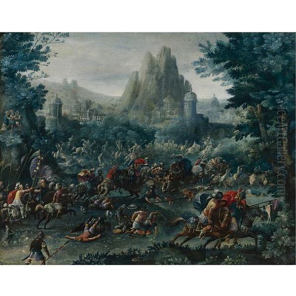 Cavalry Skirmish With A Mountainous Landscape Beyond - view 1