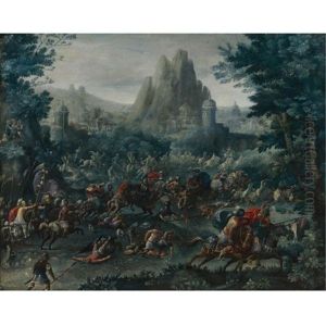 Battle Scene With A Mountainous Landscape Beyond Battle Scene With A Mountainous Landscape Beyond