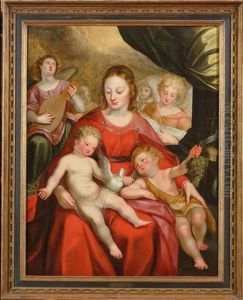 Vierge A L"enfant Accompagnee De Saint Jean-baptiste Et D"anges Musiciens by Hieronymus I Francken