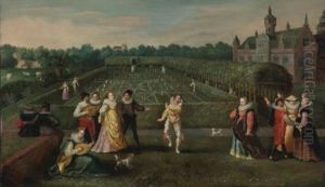 Courtiers Strolling In A Garden
