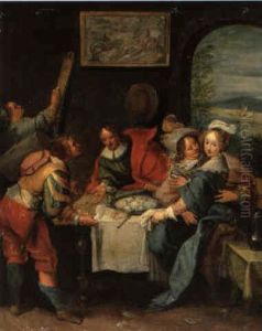 Frohliche Gesellschaft Im Wirtshaus by Ambrosius Francken the Younger
