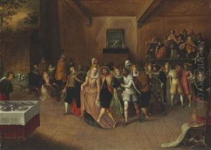 Dancers And Musicians In An Interior by Hieronymus Francken the Younger