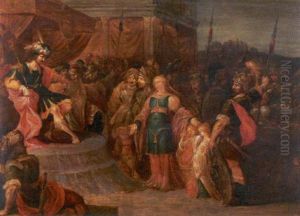 Salomon Empfangt Die Geschenke Der Konigin Von Saba by Hieronymus Francken the Younger