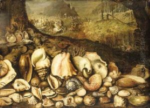 The Maritime Realm: A Still Life Of Shells On A Shore, The Triumph Of Neptune Beyond by Hieronymus Francken the Younger