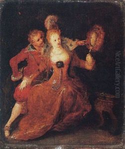 An Elegant Young Man And Woman Looking In A Mirror by Hieronymus Francken the Younger