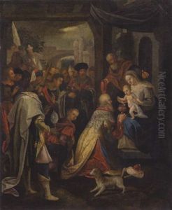 Die Anbetung Der Konige (matthaus 2,11) by Jan (Hans) Francken