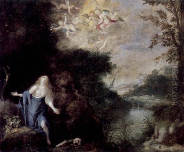Flusslandschaft Mit Der Heiligen Magdalena Und Schwebenden Engeln - view 1