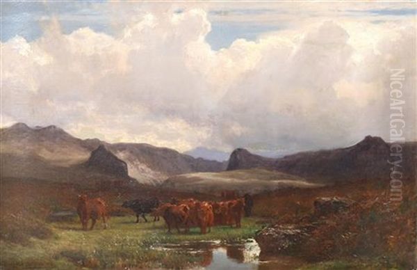 Cattle Grazing On A Hillside Besides A Lake - view 1