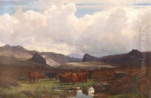 Cattle Grazing On A Hillside Besides A Lake Cattle Grazing On A Hillside Besides A Lake