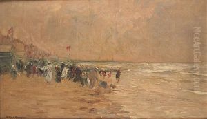 Baigneurs En Bord De Mer Du Nord