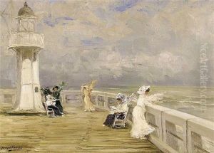 La Promenade Au Phare D'ostende by Joseph Charles Francois