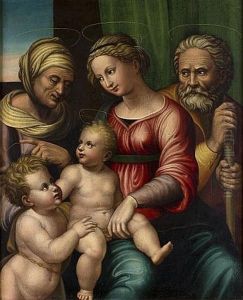 Madonna With Jesus Child And Saints Joseph, Giovannino And Elizabeth by Innocenzo di Pietro (da Imola) Francucci