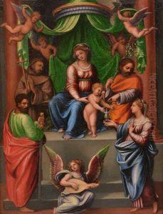The Madonna And Child With Saints And Angels by Innocenzo di Pietro (da Imola) Francucci