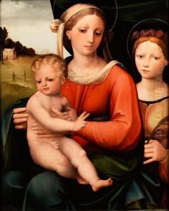 Maria Mit Kind Und Weiblicher Heiligen by Innocenzo di Pietro (da Imola) Francucci