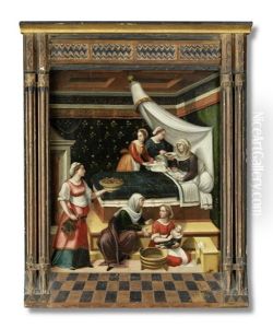 Die Geburt Mariens. Interieur Mit Der Hl. Anna Im Wochenbett by Innocenzo di Pietro (da Imola) Francucci