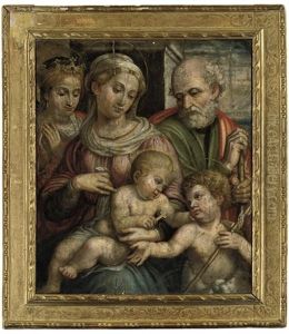 The Holy Family With The Infant Saint John The Baptist And Saint Catherine Of Alexandria by Innocenzo di Pietro (da Imola) Francucci