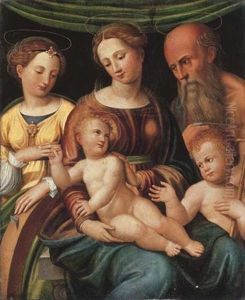 The Mystic Marriage Of Saint Catherine With Saint John The Baptist And Saint Jerome by Innocenzo di Pietro (da Imola) Francucci