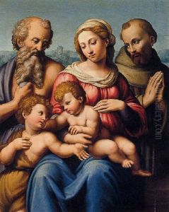 Madonna And Child With The Infant Baptist And Saints Jerome And Francis by Innocenzo di Pietro (da Imola) Francucci