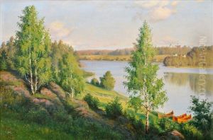 Summer Landscape With Rowing Boats