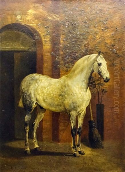 Portrait Of A Dappled Grey Horse And Portrait Of A Woman Riding Side Saddle On A Grey Horse (2 Works) - view 1