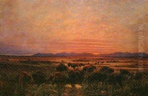Buffalo Grazing At Sunset by Eugene C. Frank