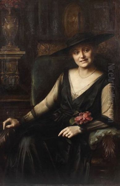 Portrat Einer Dame Mit Schwarzem Hut Und Tullkleid - view 1