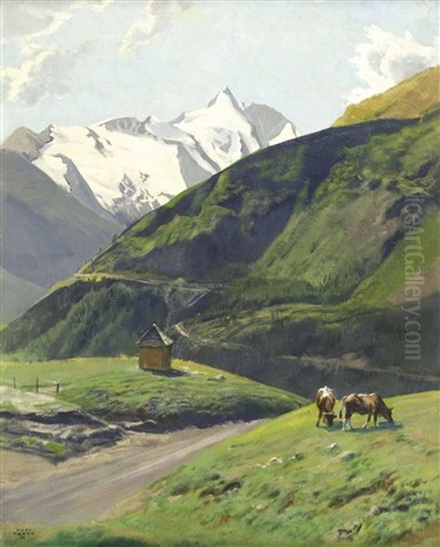 Kuhe Auf Der Alm Mit Gletscher Im Hintergrund - view 1