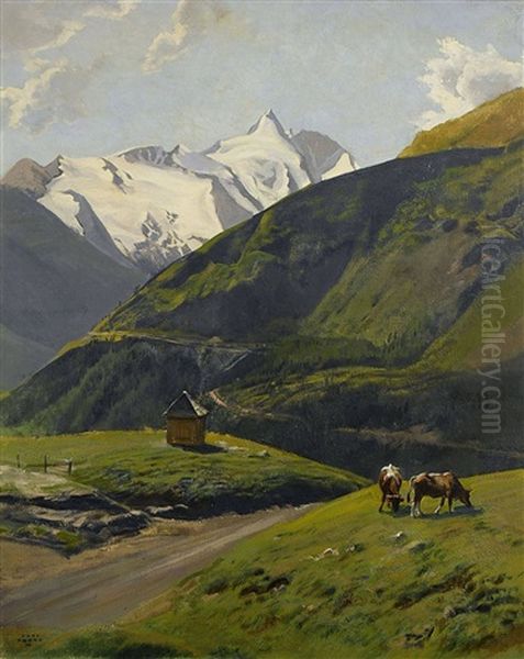 Alpenlandschaft Mit Weidenden Kuhen - view 1