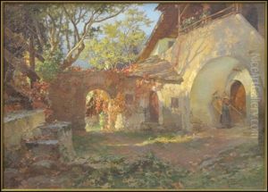 Courtyard Scene by Josef Egon Frank