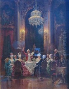 18th Century Interior With Figures by Josef Egon Frank