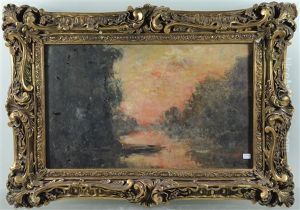 Pecheur Sur Sa Barque Au Coucher Du Soleil by Lucien Frank